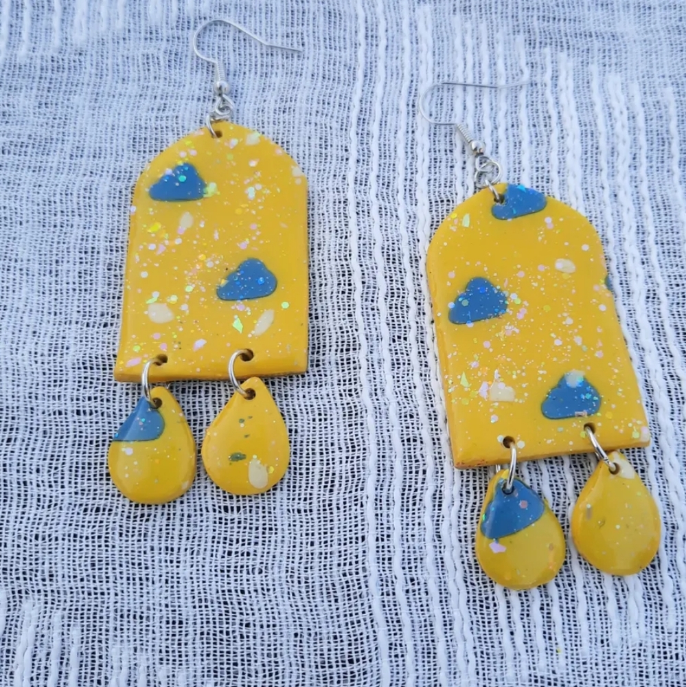 Yellow dangly Polymer clay earrings